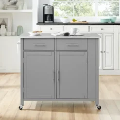 Susanne Stainless Top And Gray Wood Kitchen Island-Kirkland's Home Shop
