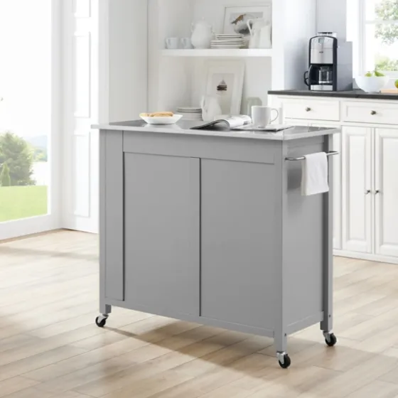 Susanne Stainless Top And Gray Wood Kitchen Island-Kirkland's Home Shop