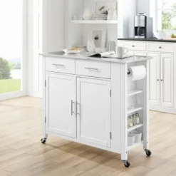 Susanne White And Stainless Steel Kitchen Island-Kirkland's Home Online