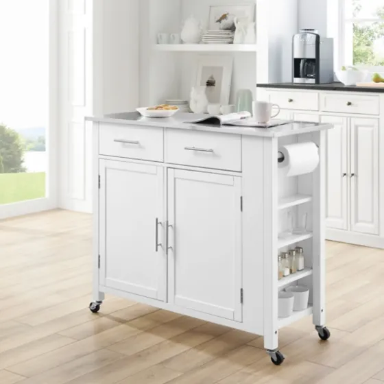 Susanne White And Stainless Steel Kitchen Island-Kirkland's Home Online