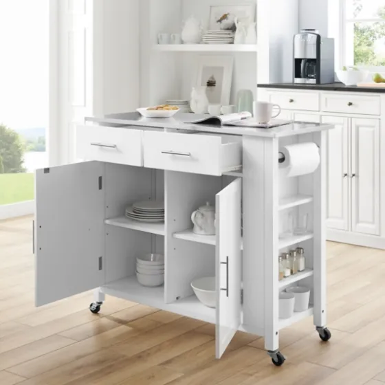 Susanne White And Stainless Steel Kitchen Island-Kirkland's Home Online