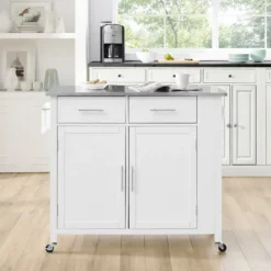 Susanne White And Stainless Steel Kitchen Island-Kirkland's Home Online