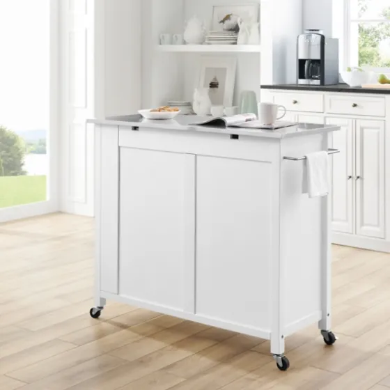 Susanne White And Stainless Steel Kitchen Island-Kirkland's Home Online