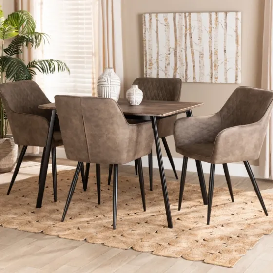 Table And Leather Bucket Chairs 5-Pc. Dining Set-Kirkland's Home Shop