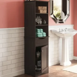 Tall Espresso Open Shelves Cabinet-Kirkland's Home Best Sale