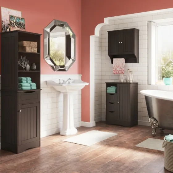 Tall Espresso Open Shelves Cabinet-Kirkland's Home Best Sale