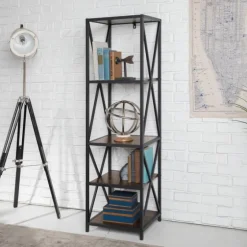 Tall Metal X-Framed Dark Walnut Bookshelf-Kirkland's Home Cheap