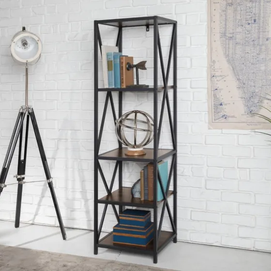 Tall Metal X-Framed Dark Walnut Bookshelf-Kirkland's Home Cheap