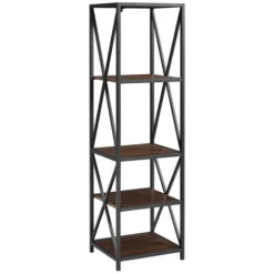 Tall Metal X-Framed Dark Walnut Bookshelf-Kirkland's Home Cheap