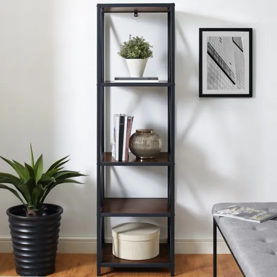 Tall Metal X-Framed Dark Walnut Bookshelf-Kirkland's Home Cheap