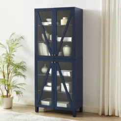 Tall Navy Triangle 4-Door Wood Cabinet-Kirkland's Home Clearance