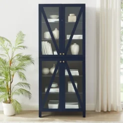 Tall Navy Triangle 4-Door Wood Cabinet-Kirkland's Home Clearance