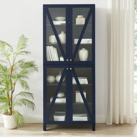 Tall Navy Triangle 4-Door Wood Cabinet-Kirkland's Home Clearance