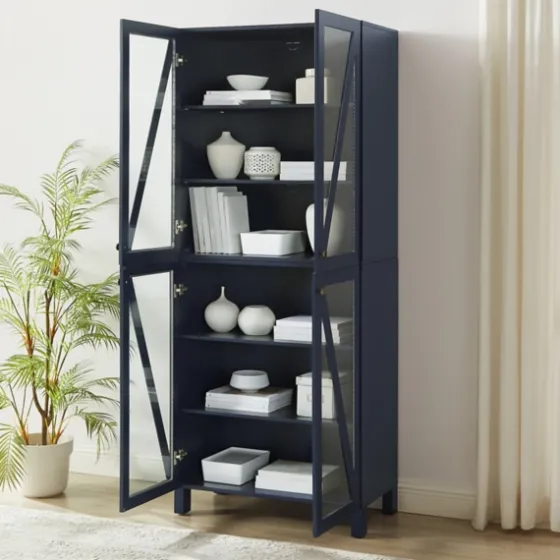 Tall Navy Triangle 4-Door Wood Cabinet-Kirkland's Home Clearance