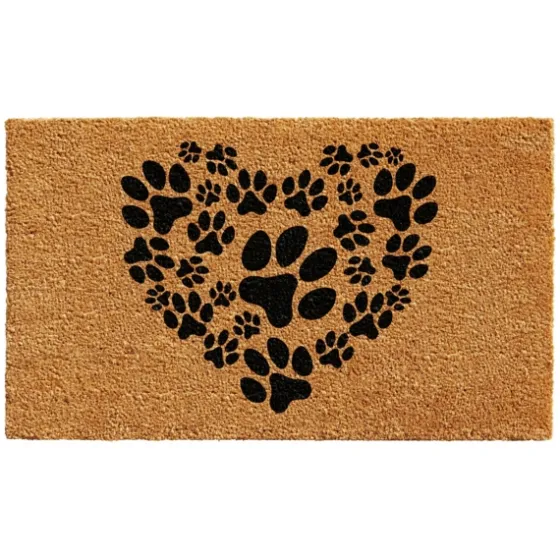 Tan And Black Coir Heart Paws Doormat-Kirkland's Home Cheap