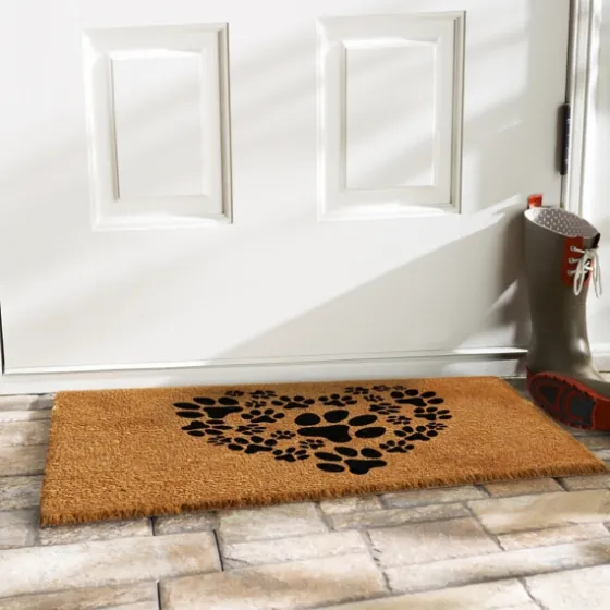 Tan And Black Coir Heart Paws Doormat-Kirkland's Home Cheap