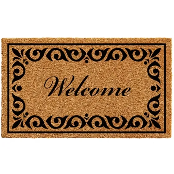 Tan And Black Scroll Welcome Doormat, 29X17 In.-Kirkland's Home Store