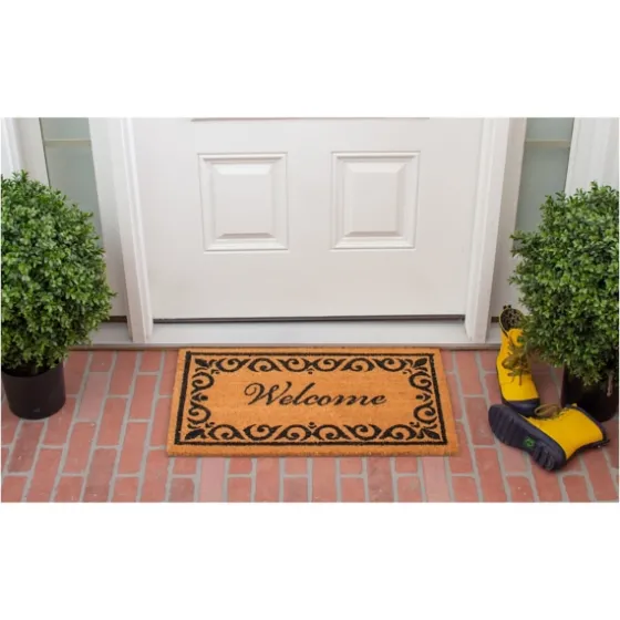 Tan And Black Scroll Welcome Doormat, 29X17 In.-Kirkland's Home Store