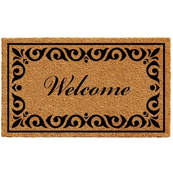 Tan And Black Scroll Welcome Doormat, 36X24 In.-Kirkland's Home Outlet