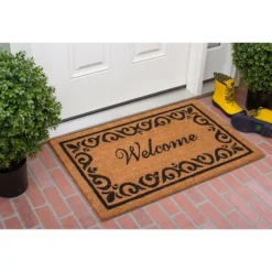 Tan And Black Scroll Welcome Doormat, 36X24 In.-Kirkland's Home Outlet