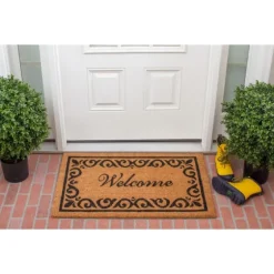 Tan And Black Scroll Welcome Doormat, 36X24 In.-Kirkland's Home Outlet