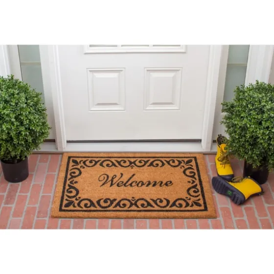 Tan And Black Scroll Welcome Doormat, 36X24 In.-Kirkland's Home Outlet