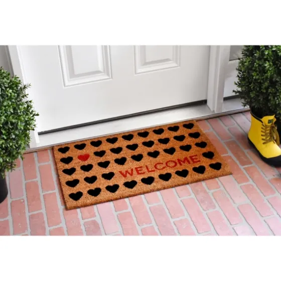 Tan And Black Welcome Heart Doormat-Kirkland's Home Sale