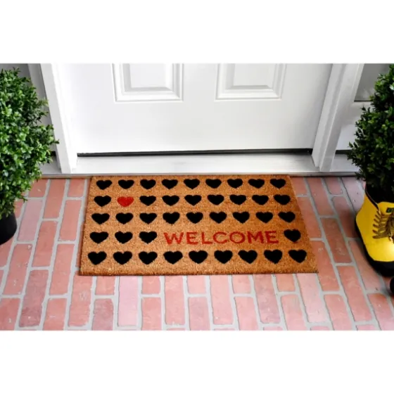 Tan And Black Welcome Heart Doormat-Kirkland's Home Sale