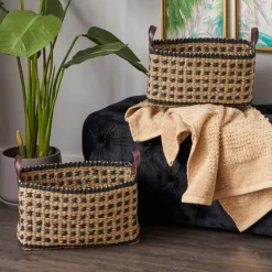 Tan And Black Woven Baskets, Set Of 2-Kirkland's Home Clearance