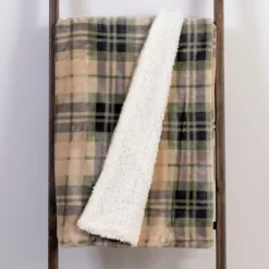 Tan And Green Plaid Sherpa Throw-Kirkland's Home Outlet