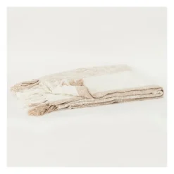 Tan And Ivory Striped Woven Cotton Throw-Kirkland's Home New