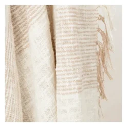 Tan And Ivory Striped Woven Cotton Throw-Kirkland's Home New