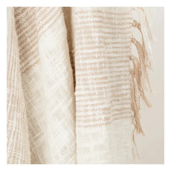 Tan And Ivory Striped Woven Cotton Throw-Kirkland's Home New