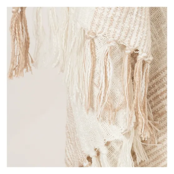 Tan And Ivory Striped Woven Cotton Throw-Kirkland's Home New