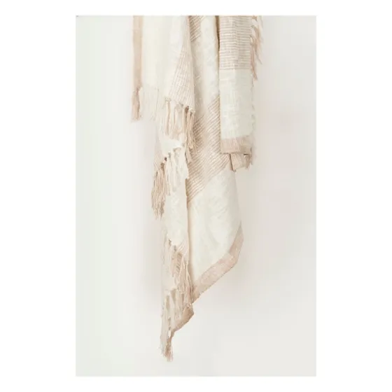 Tan And Ivory Striped Woven Cotton Throw-Kirkland's Home New