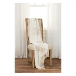 Tan And Ivory Striped Woven Cotton Throw-Kirkland's Home New