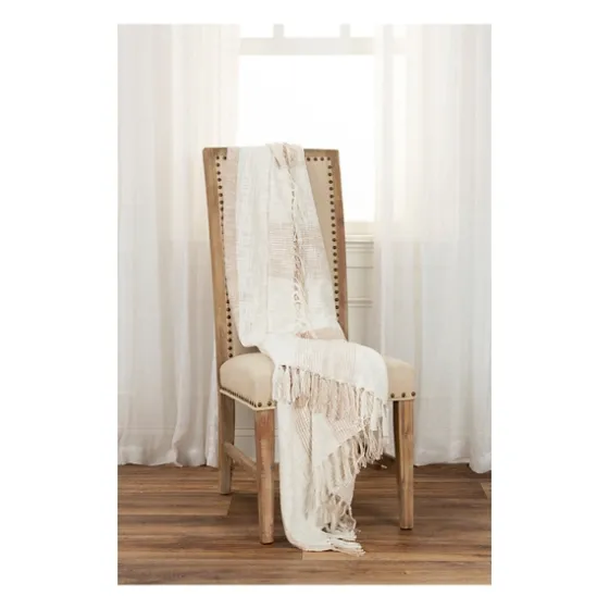 Tan And Ivory Striped Woven Cotton Throw-Kirkland's Home New