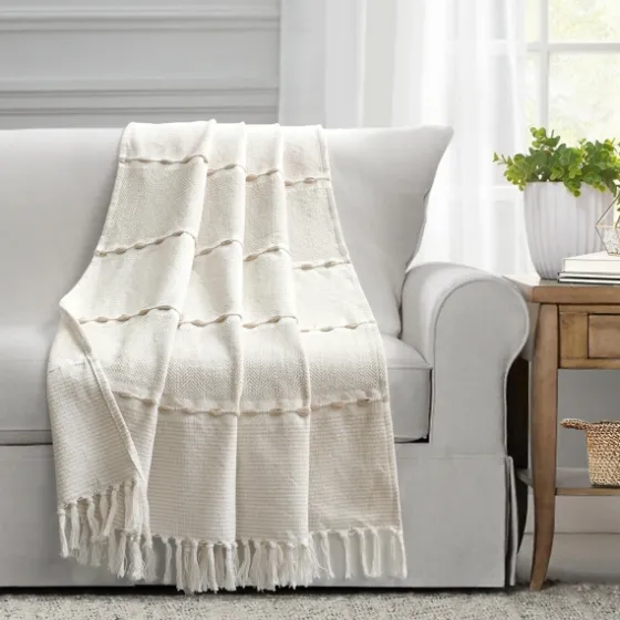 Tan And White Herringbone Stripe Throw-Kirkland's Home New