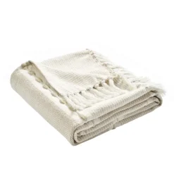 Tan And White Herringbone Stripe Throw-Kirkland's Home New