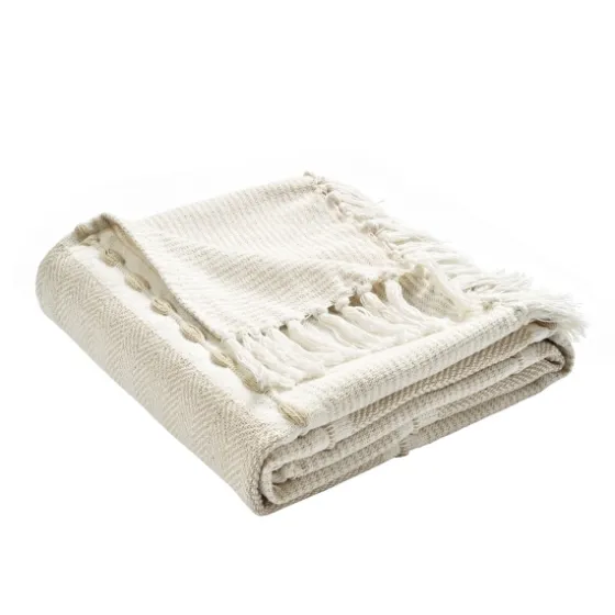 Tan And White Herringbone Stripe Throw-Kirkland's Home New