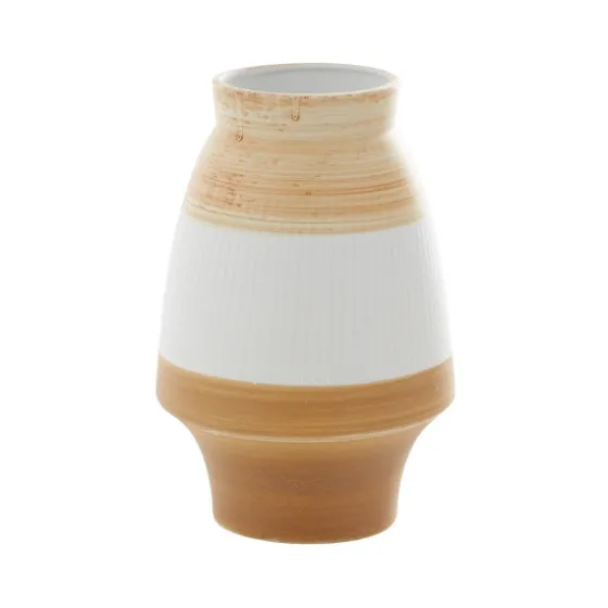 Tan And White Striped Coastal Ceramic Vase, 13 In.-Kirkland's Home Online