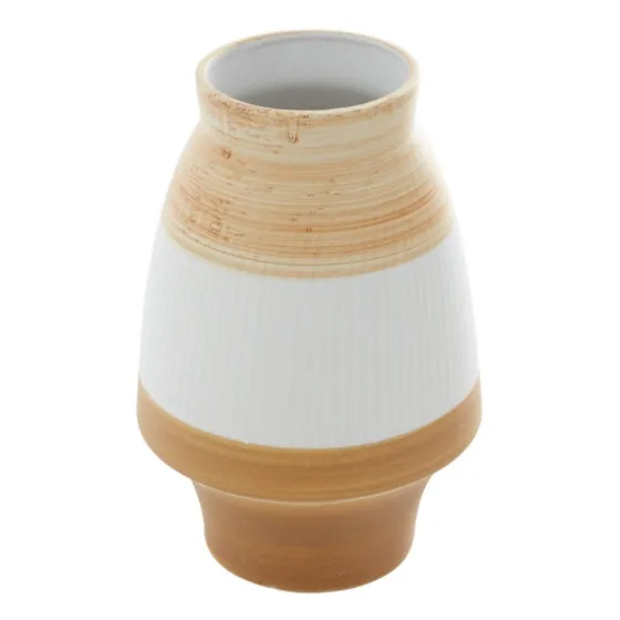 Tan And White Striped Coastal Ceramic Vase, 13 In.-Kirkland's Home Online