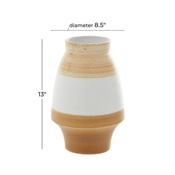 Tan And White Striped Coastal Ceramic Vase, 13 In.-Kirkland's Home Online
