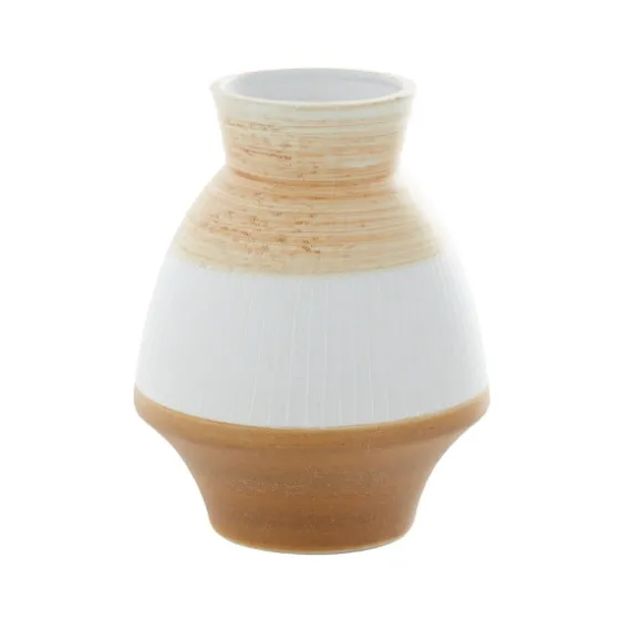 Tan And White Striped Coastal Ceramic Vase, 9 In.-Kirkland's Home Discount