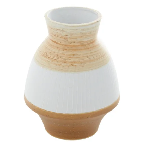Tan And White Striped Coastal Ceramic Vase, 9 In.-Kirkland's Home Discount