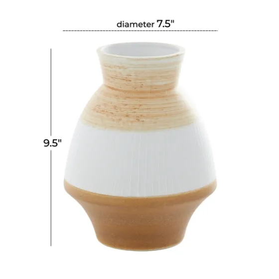 Tan And White Striped Coastal Ceramic Vase, 9 In.-Kirkland's Home Discount