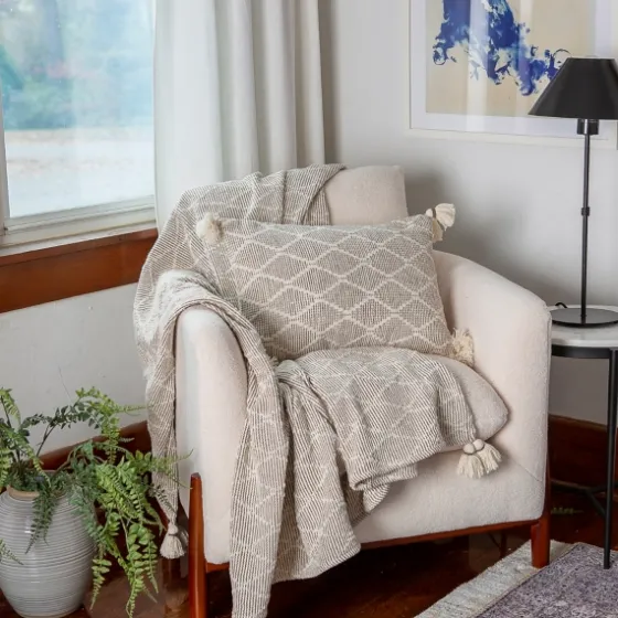 Tan Diamond Woven Lumbar Pillow-Kirkland's Home Online