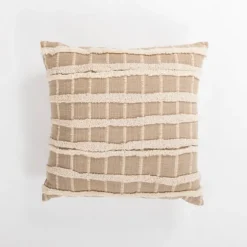 Tan Embroidered Grid Pillow-Kirkland's Home Sale