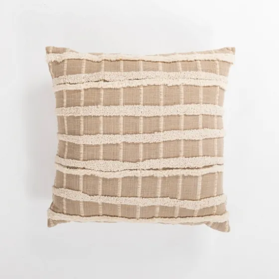 Tan Embroidered Grid Pillow-Kirkland's Home Sale