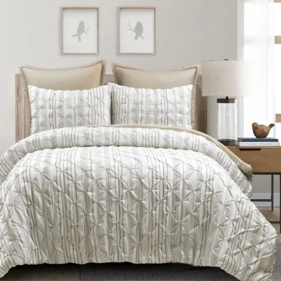 Tan Pintuck Stripe King 5-Pc. Comforter Set-Kirkland's Home New